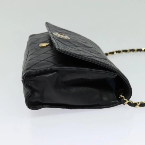 CHANEL Matelasse Chain Shoulder Bag Lamb Skin Black Gold CC Auth PP673 - Picture 6 of 14